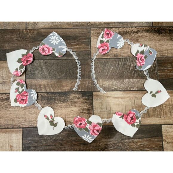 Valentine Heart Banner Bunting Vintage Linens Wedding Shower - Picture 2 of 5